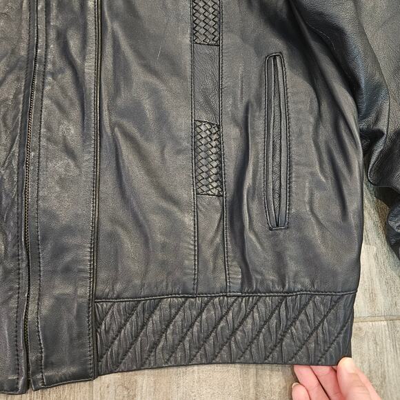 Vintage Torras Leather Jacket Mens Size XL Black Zip Front Bomber Spain Retro - Picture 6 of 15